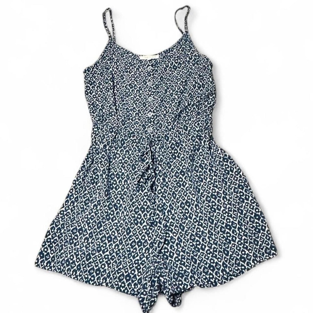 Copper Pepper Navy & White Romper Spaghetti Straps Cinch Tie Waist